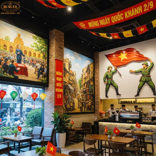 trang trí quán trà sữa, cà phê dịp quốc khánh 2/9