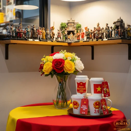 trang trí quán trà sữa, cà phê dịp quốc khánh 2/9