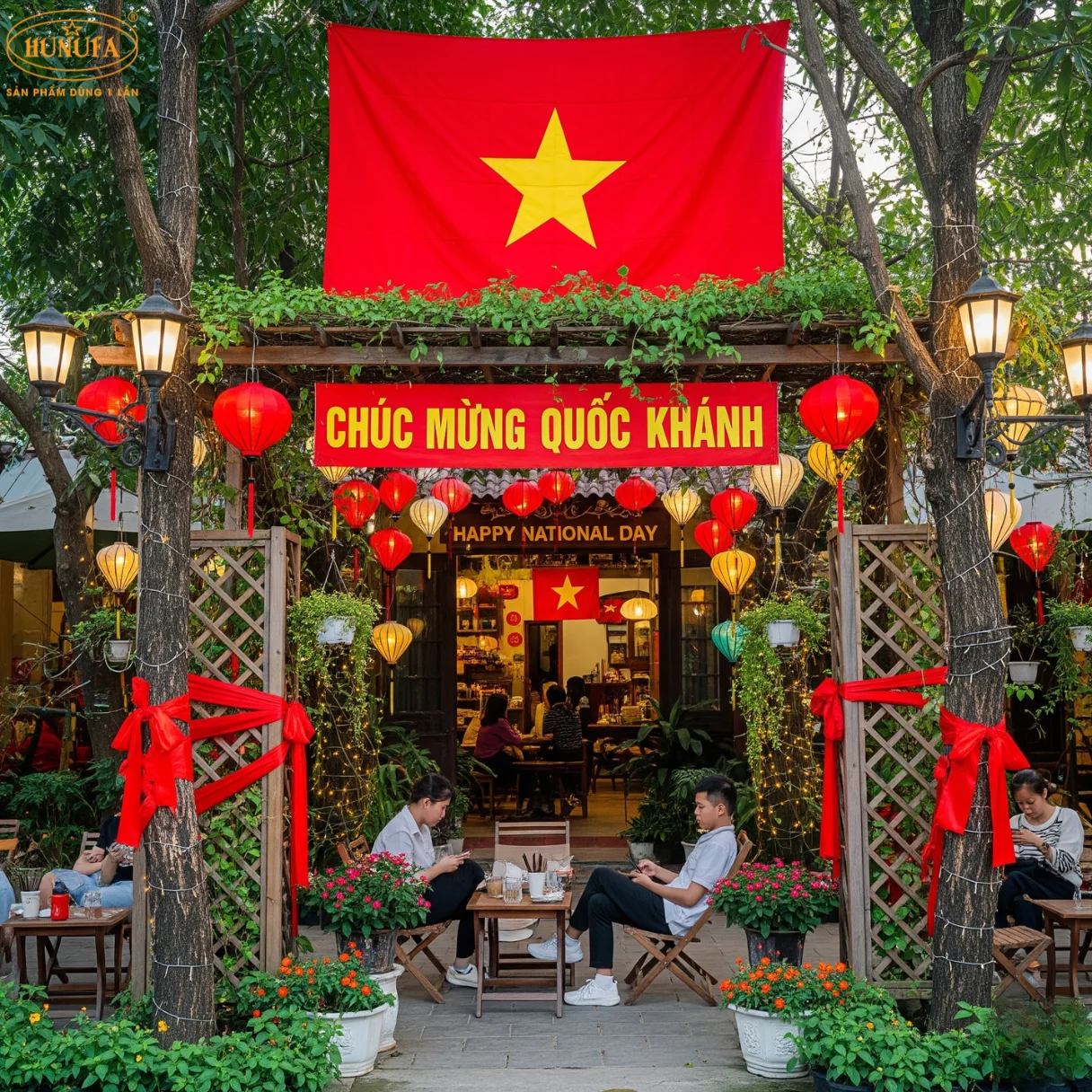 trang trí quán trà sữa cà phê dịp quốc khánh 2 9 