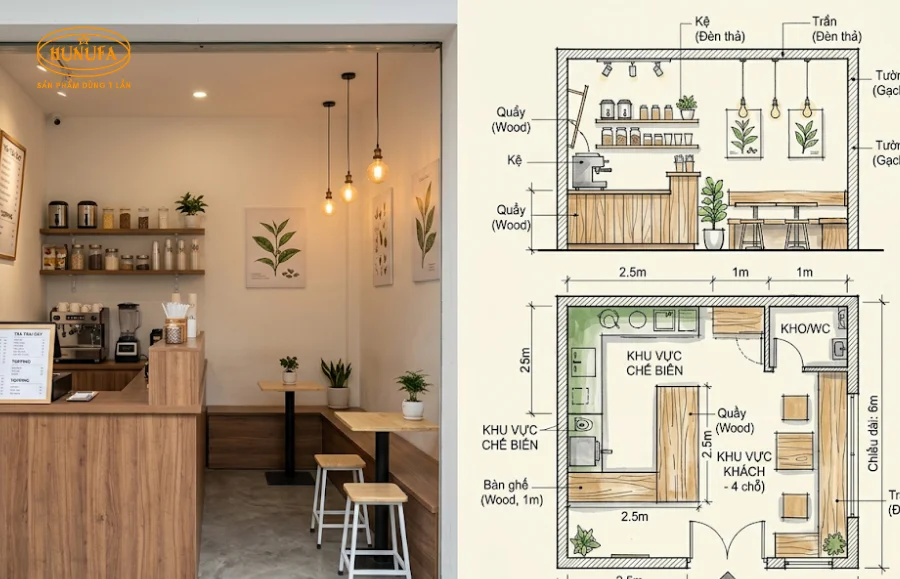 Cách decor trang trí quán trà sữa diện tích nhỏ, đơn giản, tối ưu không gian