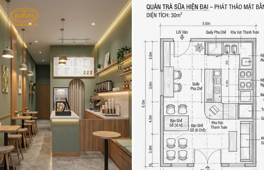 Cách decor trang trí quán trà sữa diện tích nhỏ, đơn giản, tối ưu không gian