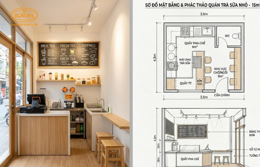 Cách decor trang trí quán trà sữa diện tích nhỏ, đơn giản, tối ưu không gian