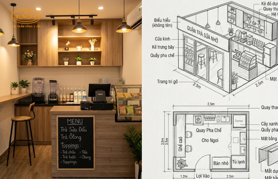 Cách decor trang trí quán trà sữa diện tích nhỏ, đơn giản, tối ưu không gian