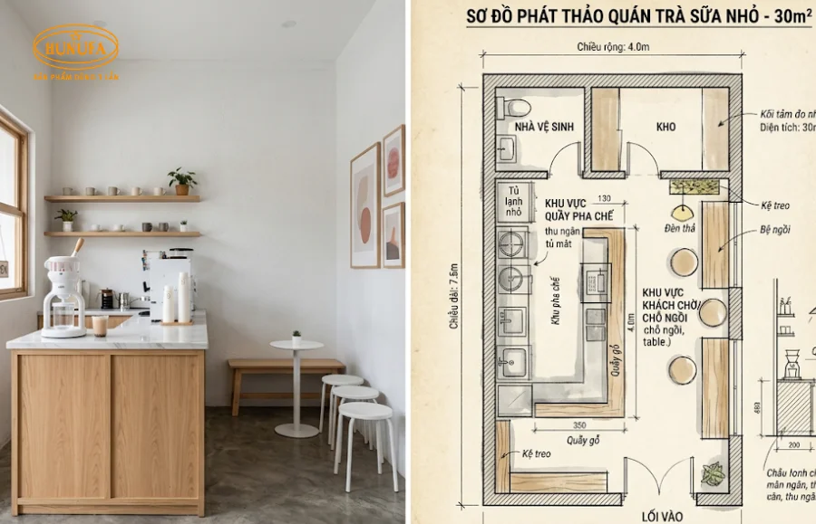 Cách decor trang trí quán trà sữa diện tích nhỏ, đơn giản, tối ưu không gian