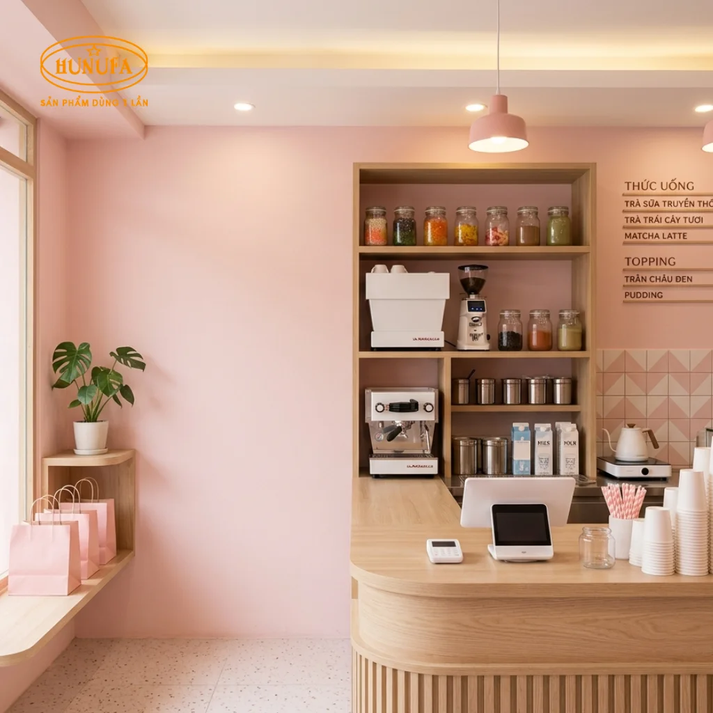 Cách decor trang trí quán trà sữa diện tích nhỏ, đơn giản, tối ưu không gian