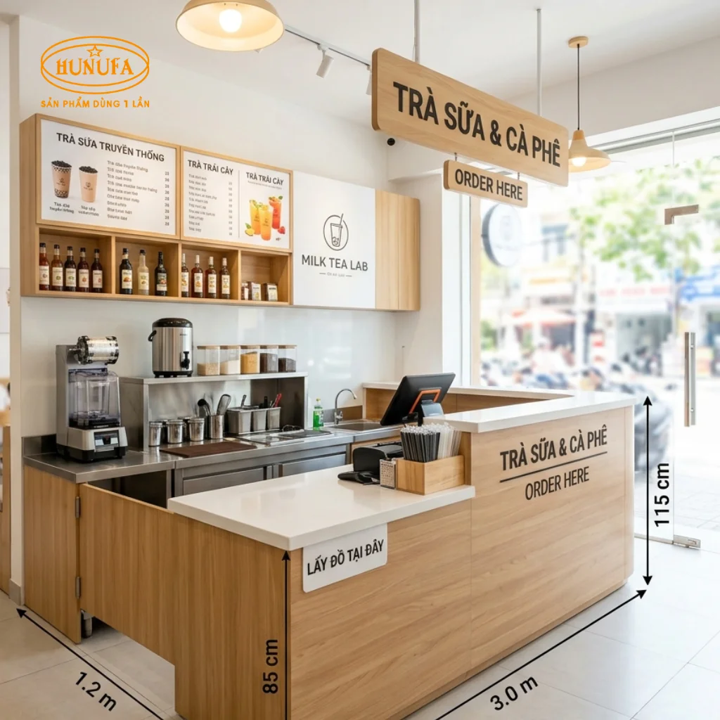 Cách decor trang trí quán trà sữa diện tích nhỏ, đơn giản, tối ưu không gian
