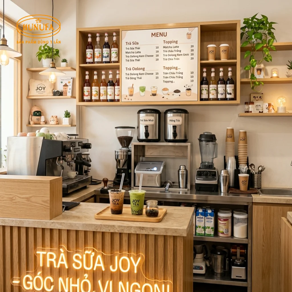 Cách decor trang trí quán trà sữa diện tích nhỏ, đơn giản, tối ưu không gian