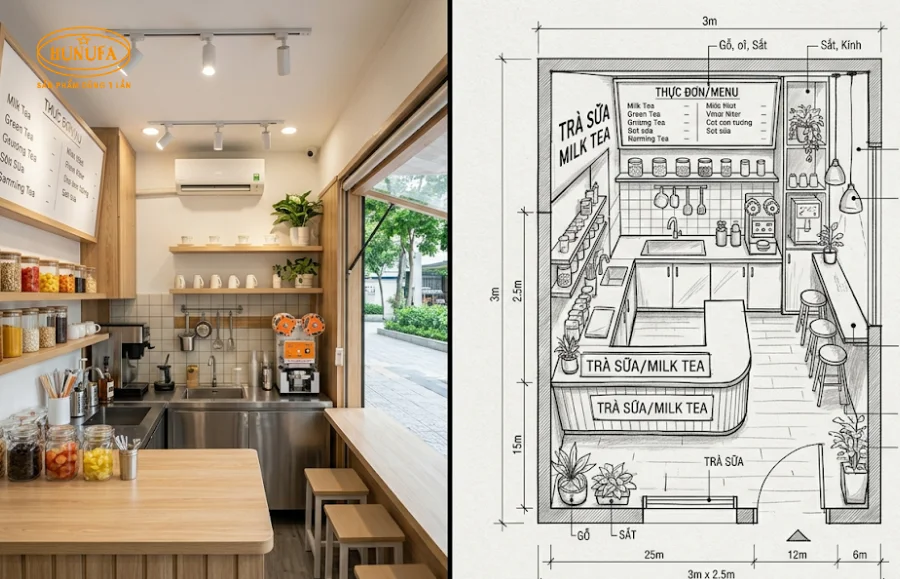 Cách decor trang trí quán trà sữa diện tích nhỏ, đơn giản, tối ưu không gian
