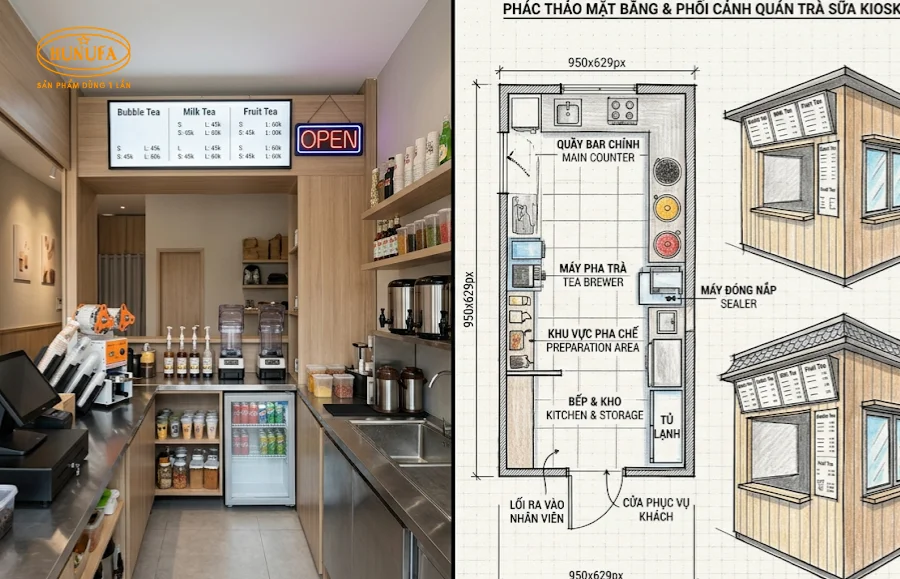 Cách decor trang trí quán trà sữa diện tích nhỏ, đơn giản, tối ưu không gian