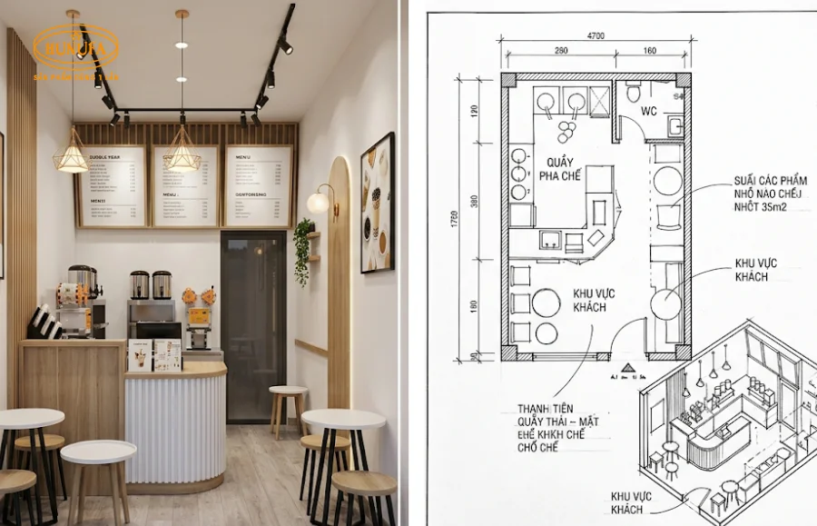 Cách decor trang trí quán trà sữa diện tích nhỏ, đơn giản, tối ưu không gian