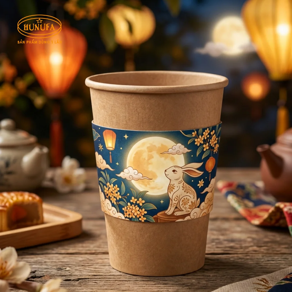Cover ly Trung Thu được làm từ chất liệu giấy kraft hoặc giấy carton dày dặn, được in họa tiết Trung Thu nổi bật như chị Hằng, thỏ ngọc, lồng đèn, ánh trăng