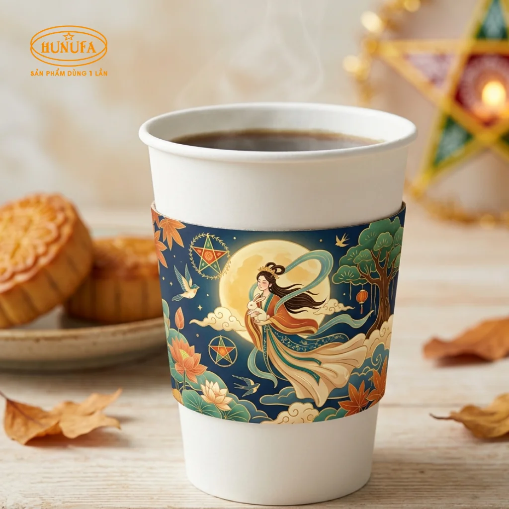 Cover ly Trung Thu được làm từ chất liệu giấy kraft hoặc giấy carton dày dặn, được in họa tiết Trung Thu nổi bật như chị Hằng, thỏ ngọc, lồng đèn, ánh trăng,...