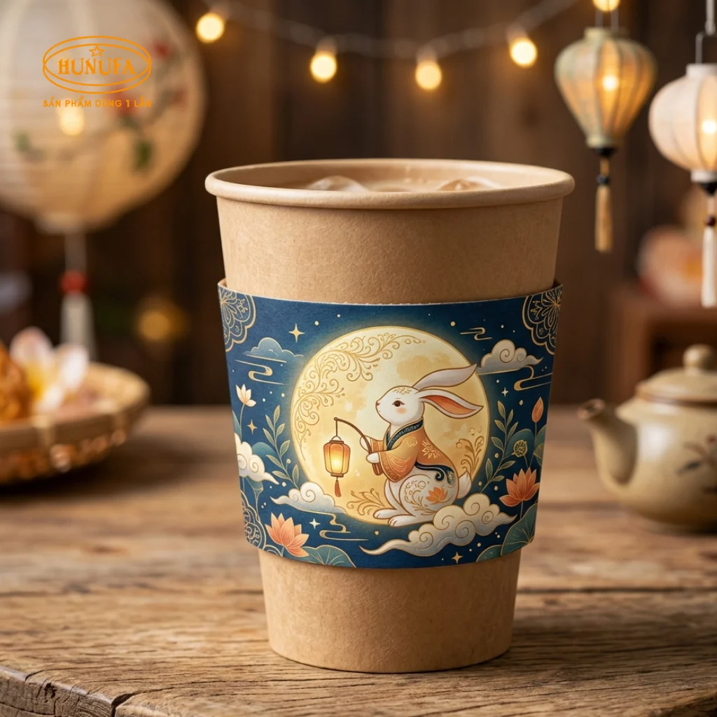 Cover ly Trung Thu được làm từ chất liệu giấy kraft hoặc giấy carton dày dặn, được in họa tiết Trung Thu nổi bật như chị Hằng, thỏ ngọc, lồng đèn, ánh trăng,...