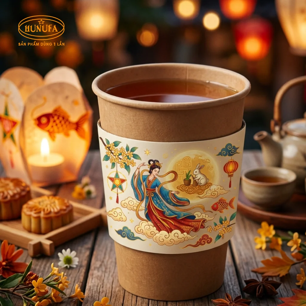 Cover ly Trung Thu được làm từ chất liệu giấy kraft hoặc giấy carton dày dặn, được in họa tiết Trung Thu nổi bật như chị Hằng, thỏ ngọc, lồng đèn, ánh trăng,...