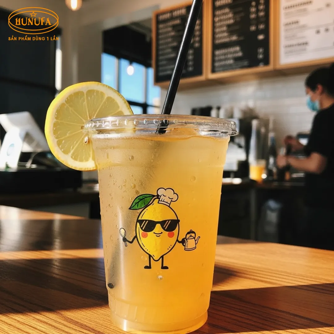 In logo ly nhựa BMT sắc nét, giúp quán cà phê và trà sữa quảng bá thương hiệu hiệu quả