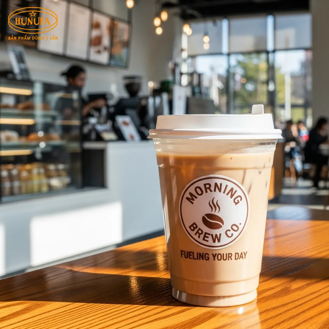 In logo ly nhựa BMT sắc nét, giúp quán cà phê và trà sữa quảng bá thương hiệu hiệu quả