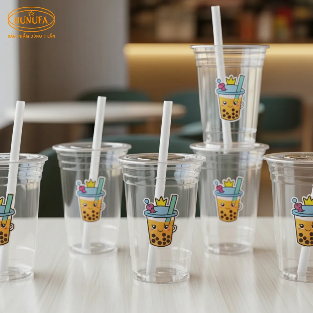 In logo ly nhựa BMT sắc nét,  iúp quán cà phê và trà sữa quảng bá thương hiệu hiệu quả