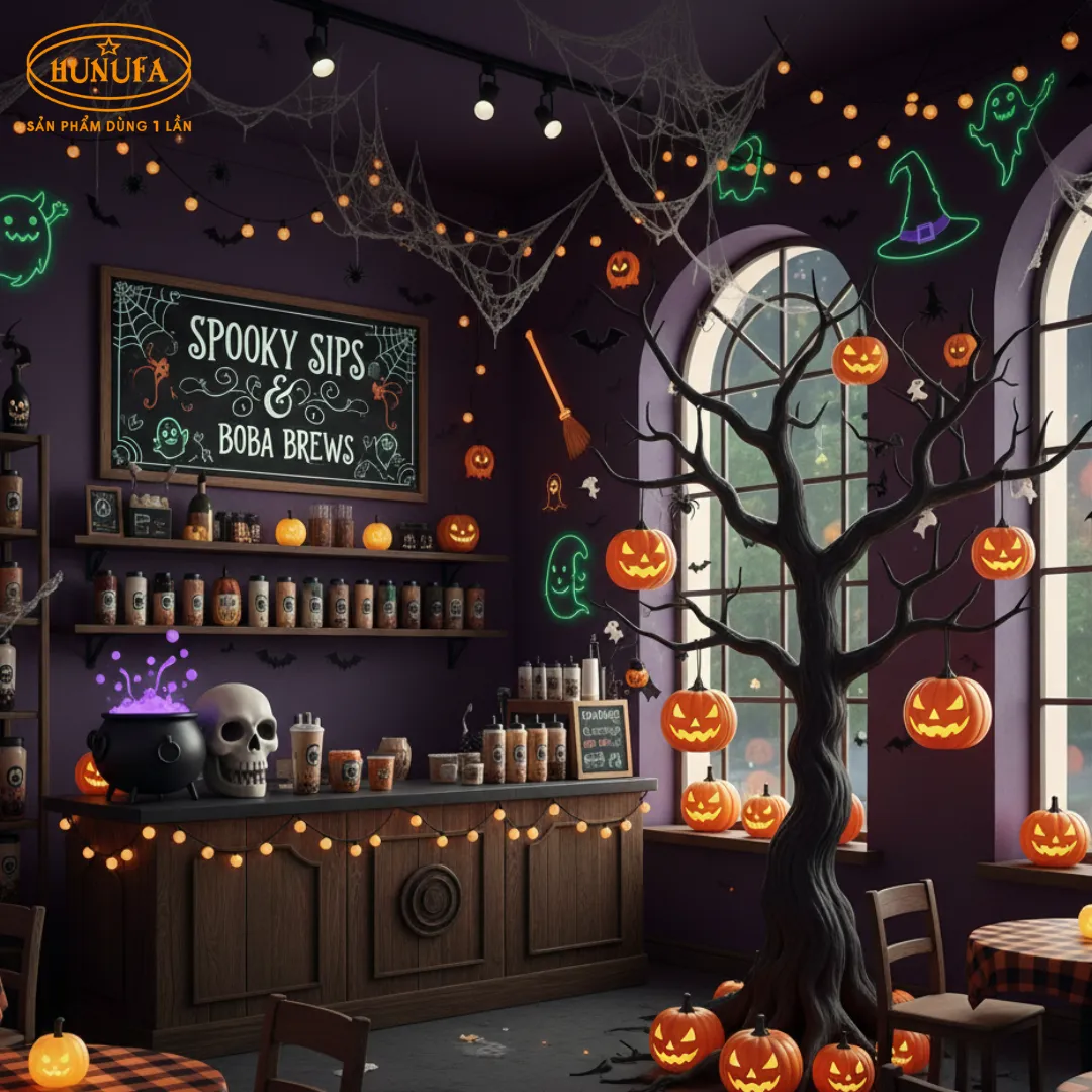 Gợi ý các mẫu trang trí hallowwen cho quán trà sữa ấn tượng nhất