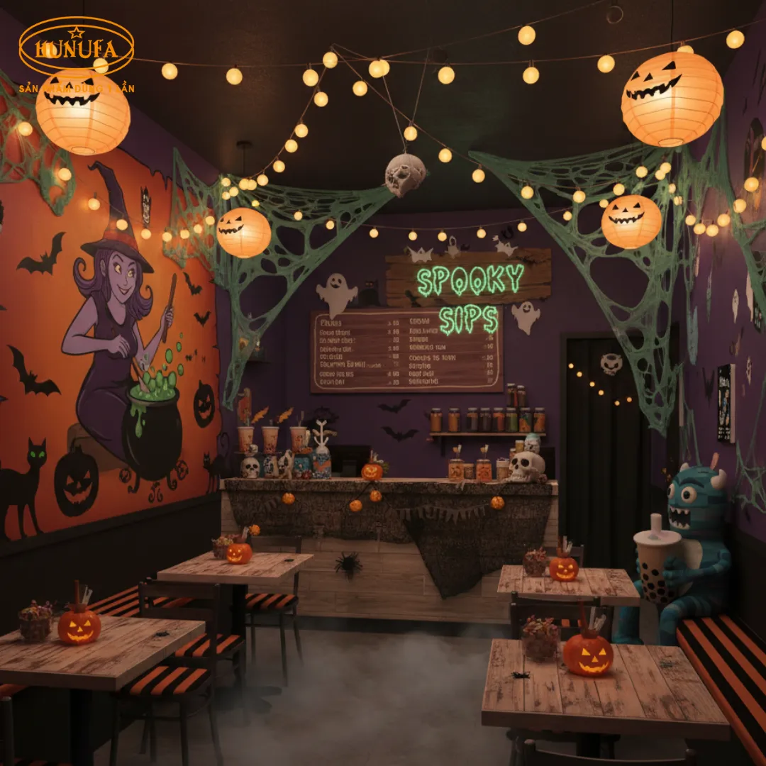 Gợi ý các mẫu trang trí hallowwen cho quán trà sữa ấn tượng nhất