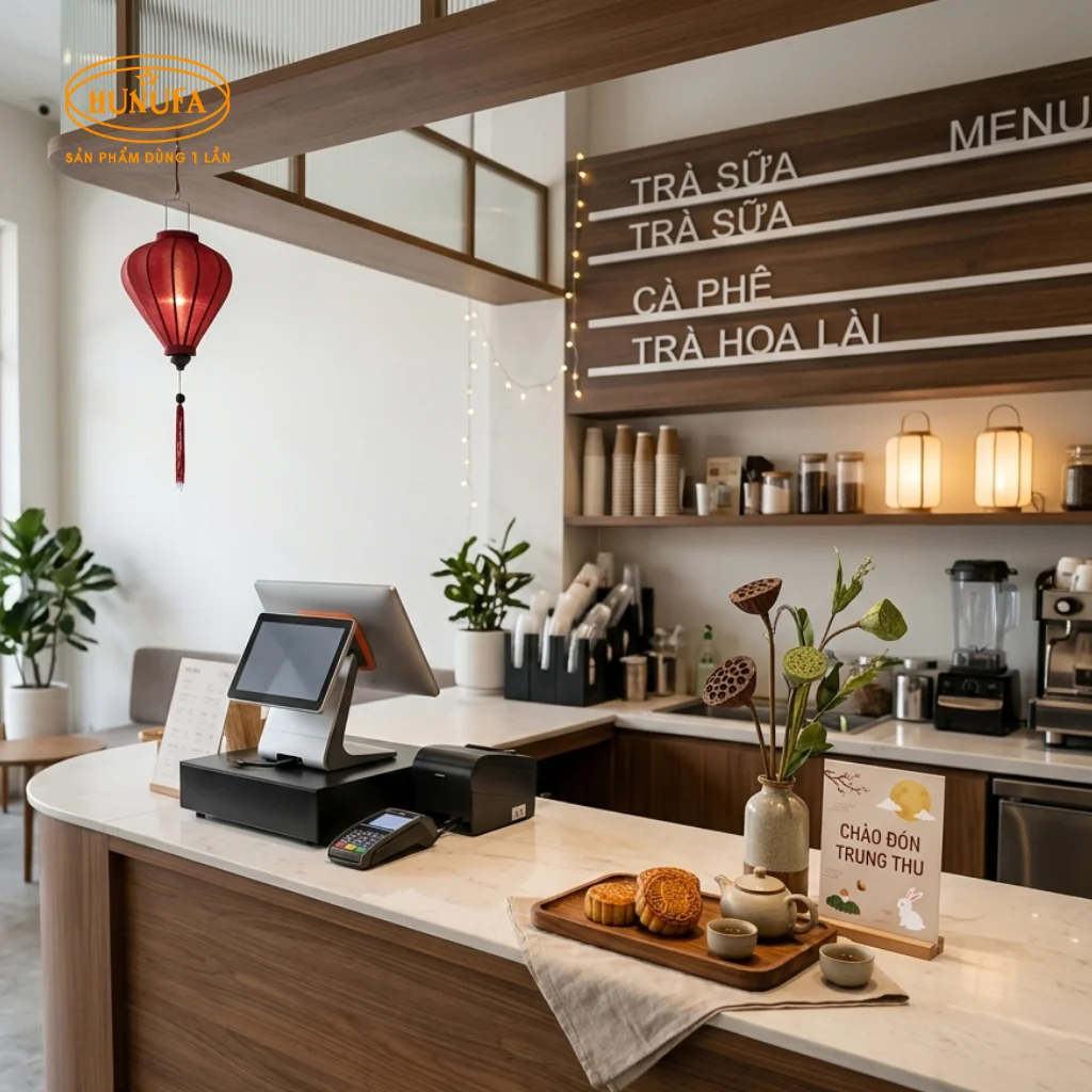 trang trí Trung Thu cho quán trà sữa