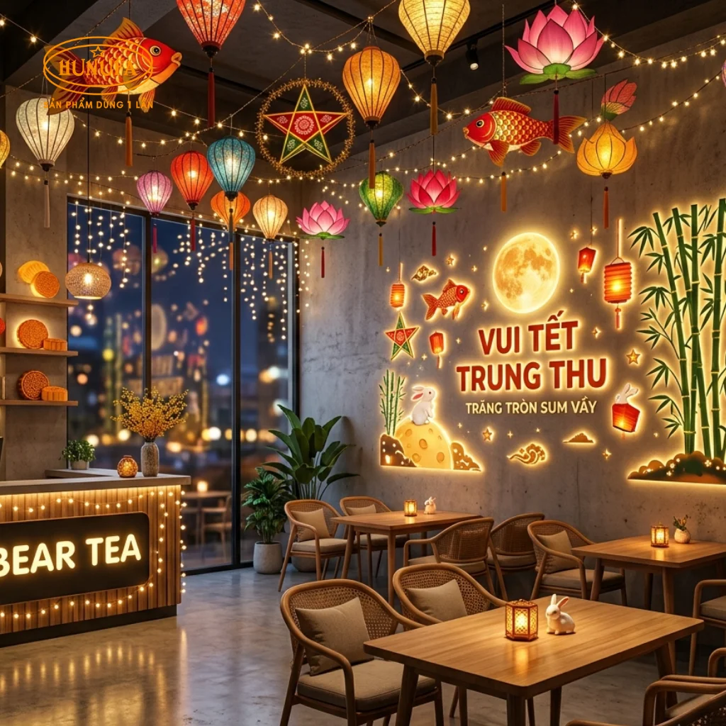 cách trang trí Trung Thu cho quán trà sữa