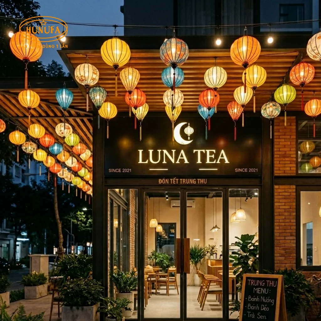 trang trí Trung Thu cho quán trà sữa