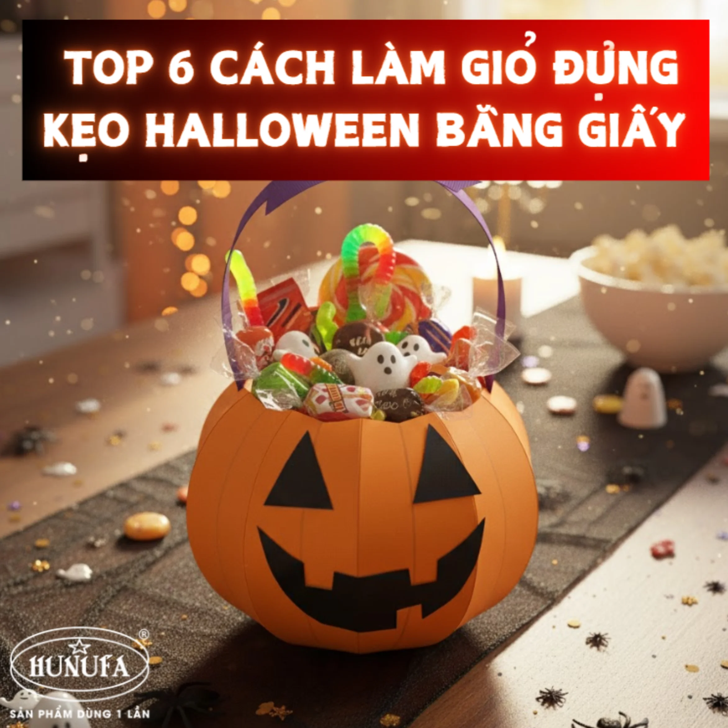 Cách làm giỏ đựng kẹo Halloween bằng giấy