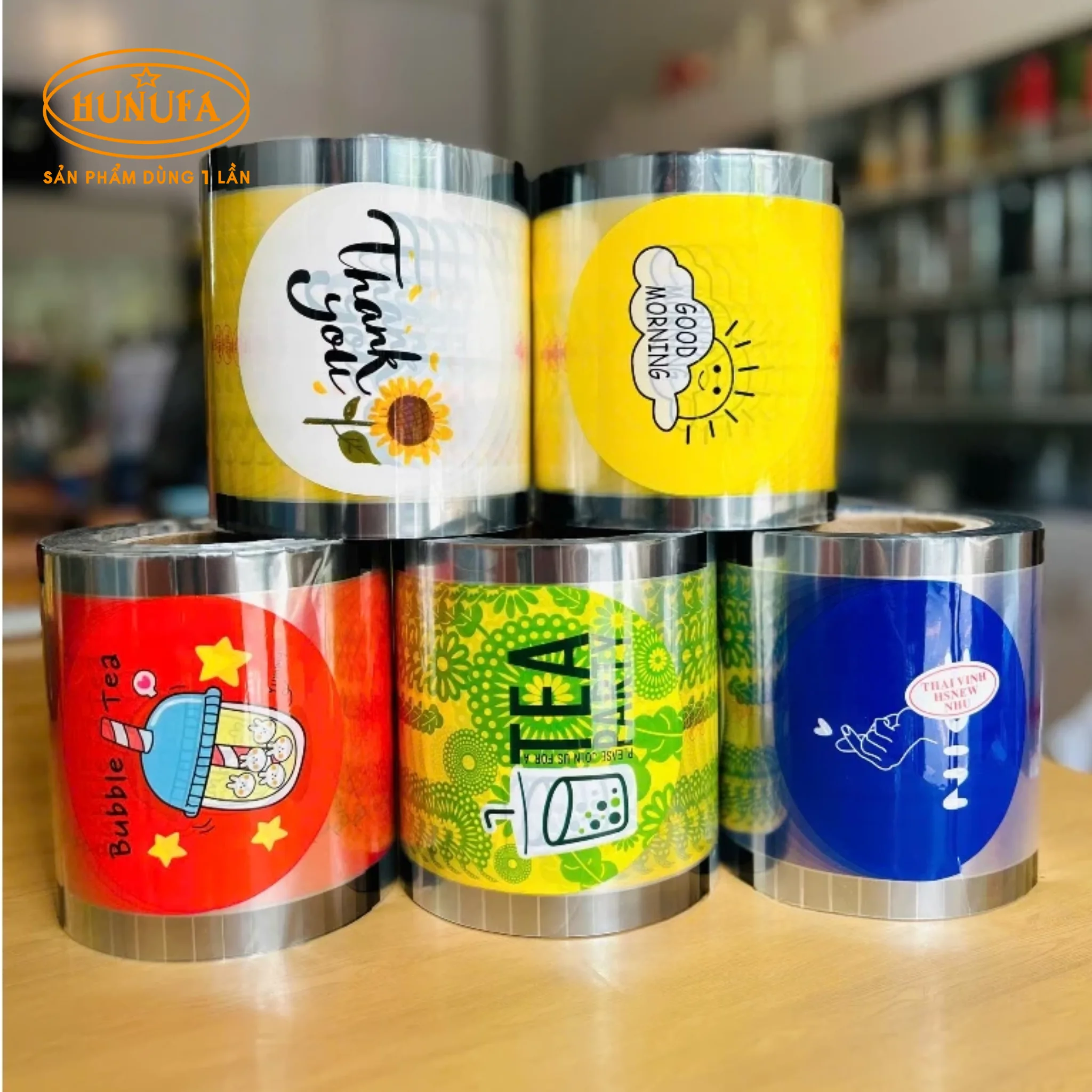 In cuộn màng ép ly, logo dập ly trà sữa đẹp, giá sỉ