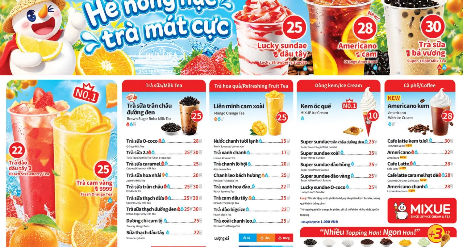 Menu Mixue mới nhất : Review các món ngon, hot với giá cả hợp lý