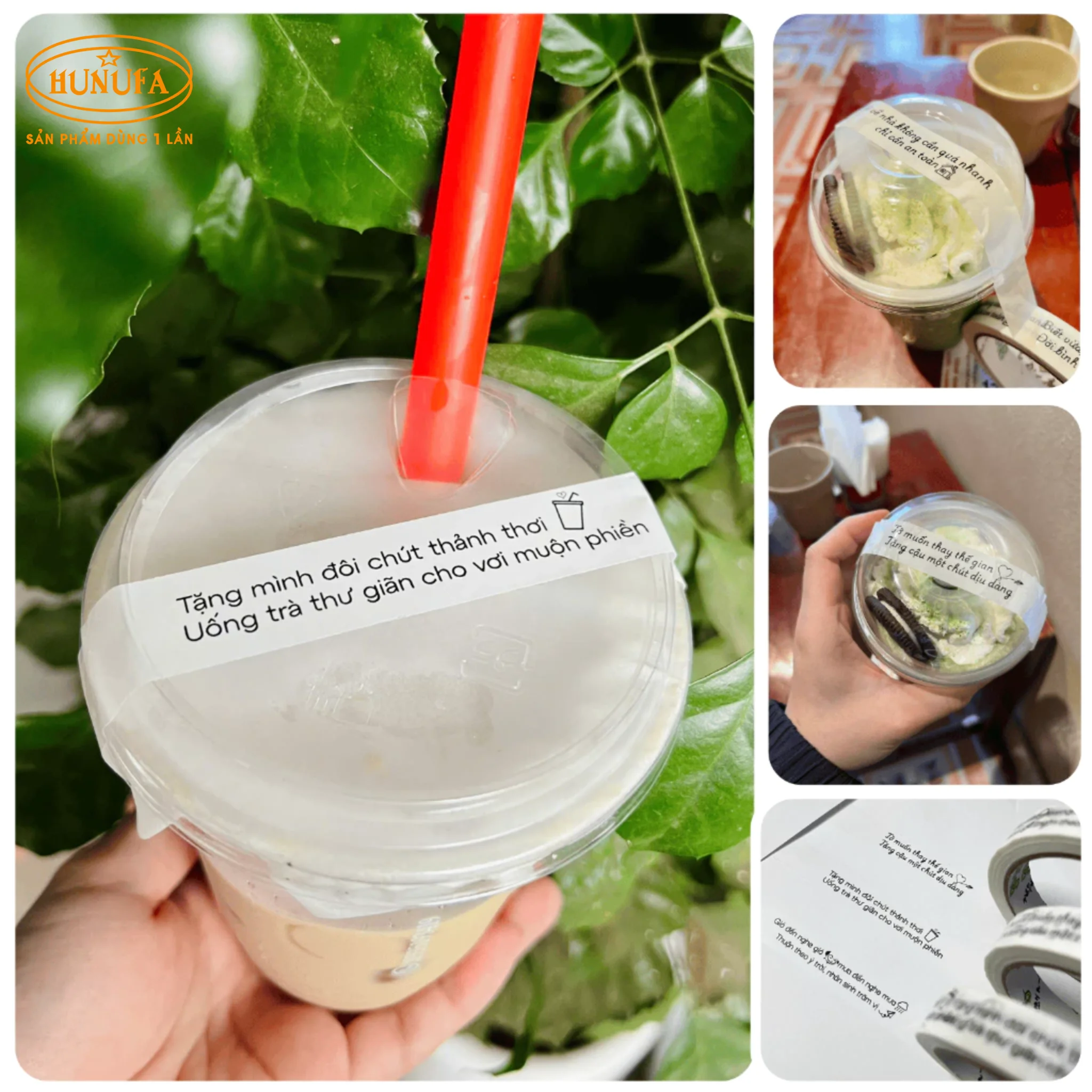 Băng keo dán nắp ly trà sữa, cà phê in logo, chữ số lượng ít, theo yêu cầu