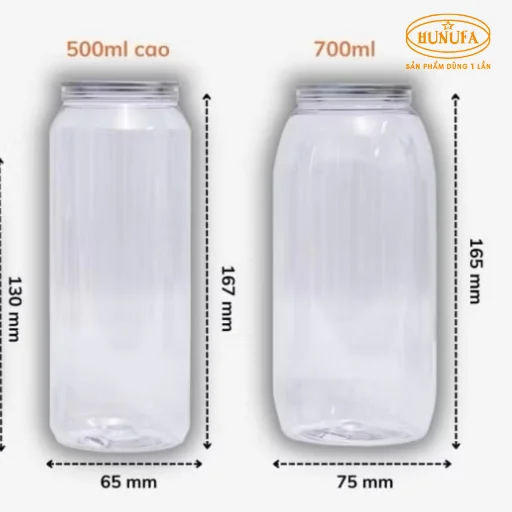 Lon nhựa nắp nhôm 550ml cao, 700ml
