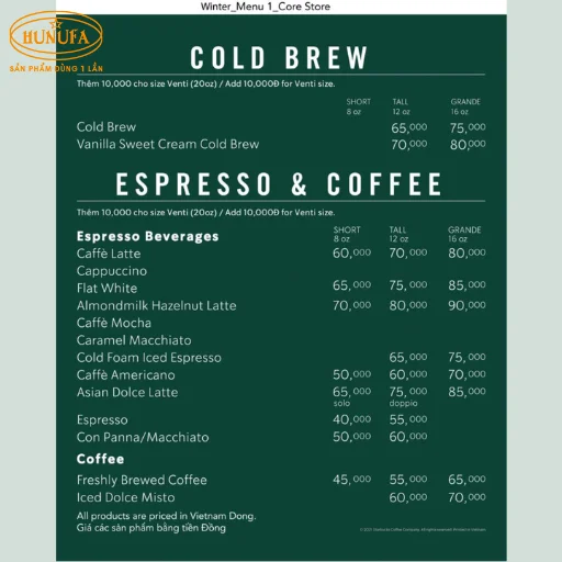 Menu Cold Brew , Espresso or Coffee