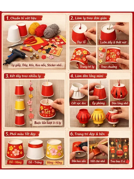 Ý tưởng làm đồ trang trí tết 2026 bằng ly giấy