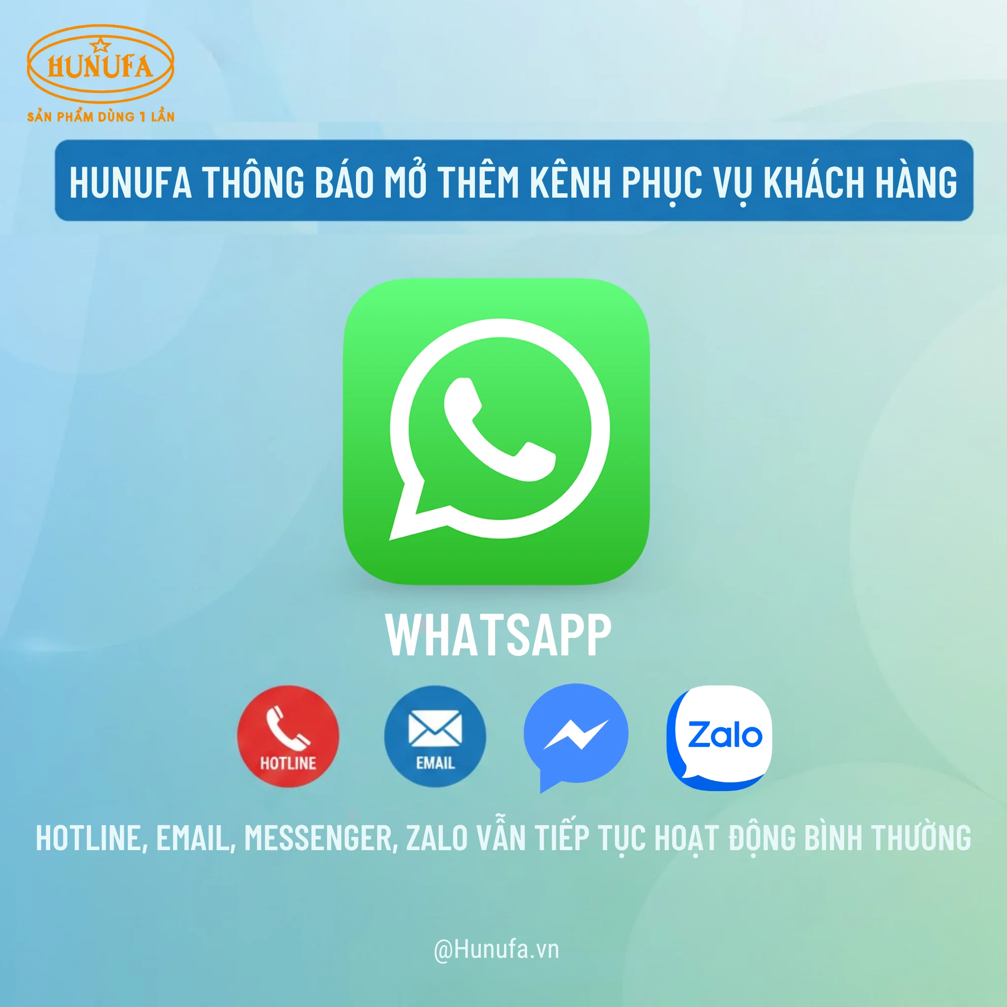 Thông báo mở thêm kênh WhatsApp hỗ trợ khách hàng nhanh chóng, tiện lợi