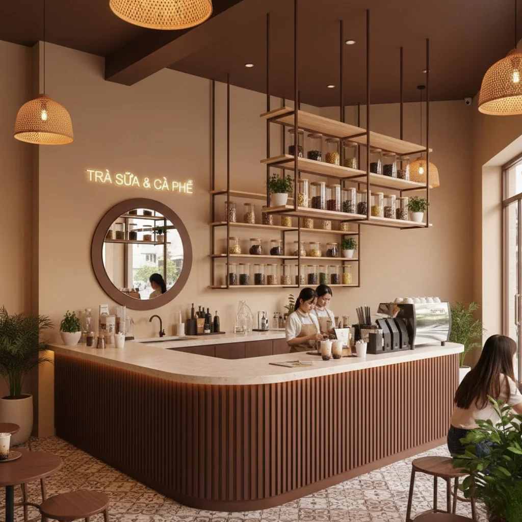 30+ Mẫu thiết kế, trang trí quầy trà sữa đẹp, hiện đại