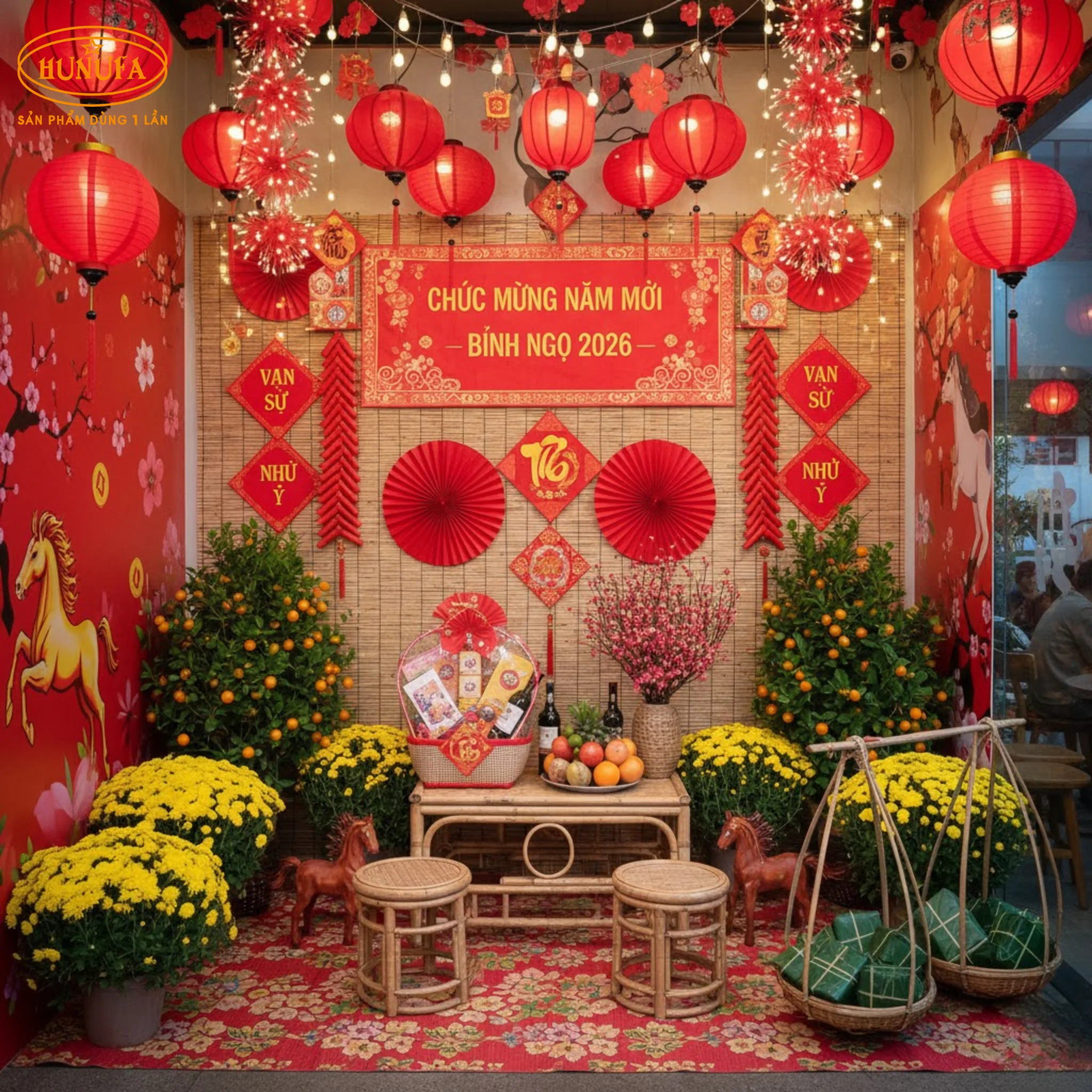 10+ Ý tưởng trang trí Tết Bính Ngọ 2026 cho quán cafe, trà sữa hút khách