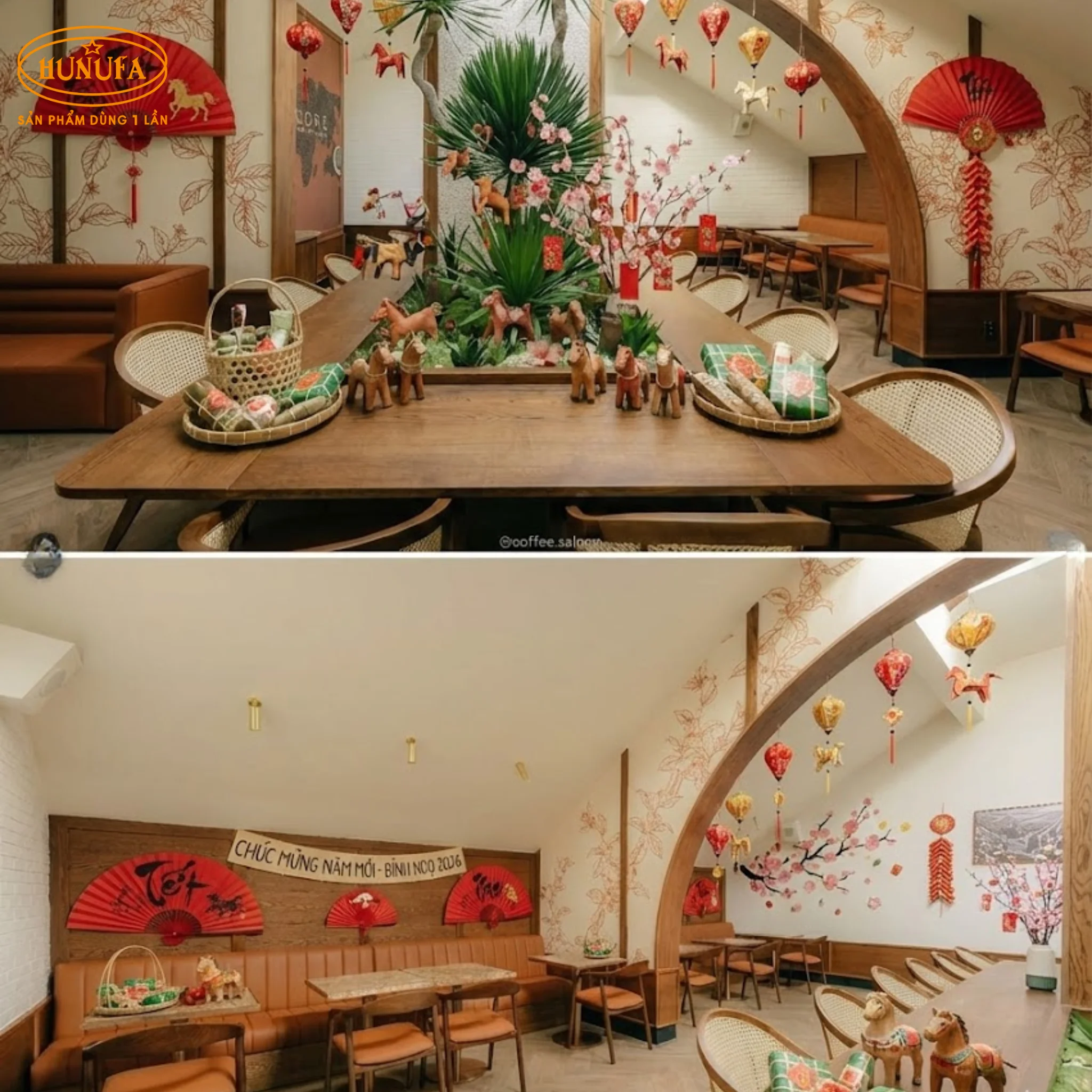 10+ Ý tưởng trang trí Tết Bính Ngọ 2026 cho quán cafe, trà sữa hút khách
