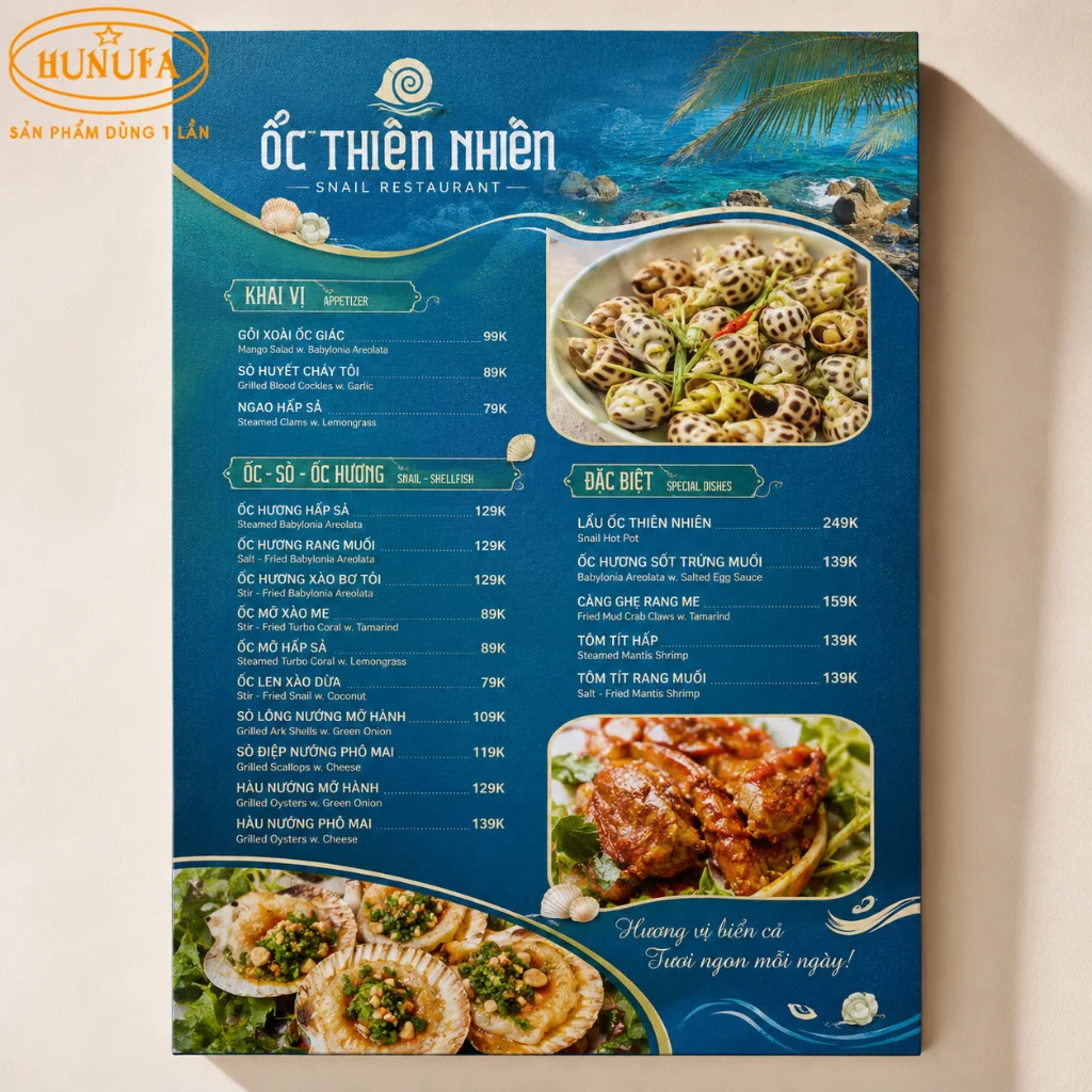 Mẫu thiết kế menu quán ốc chuyên nghiệp giúp tăng doanh thu cho quán