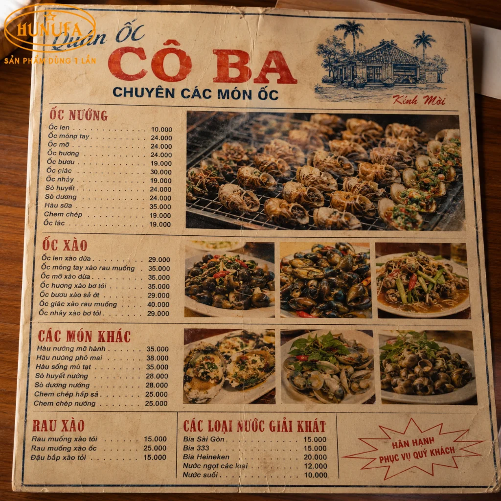 Mẫu thiết kế menu quán ốc chuyên nghiệp giúp tăng doanh thu cho quán