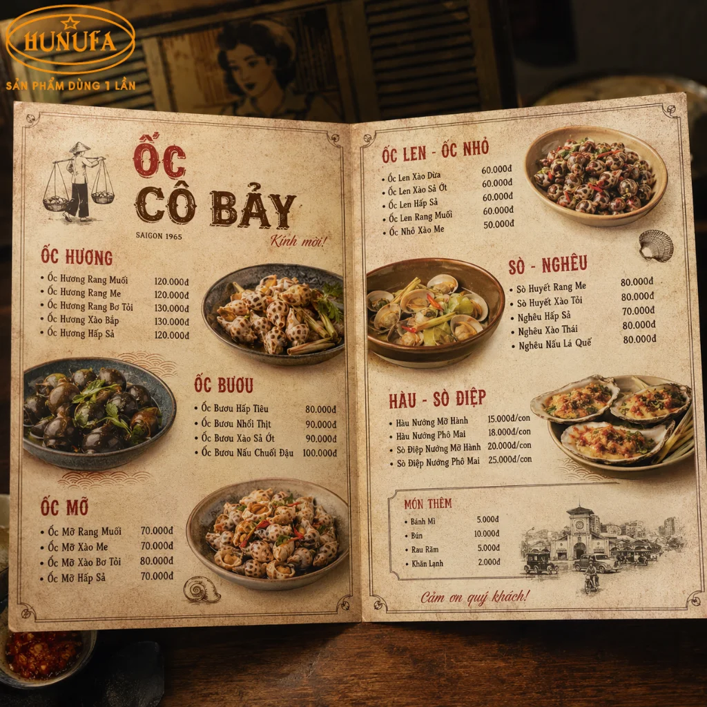 Mẫu thiết kế menu quán ốc chuyên nghiệp giúp tăng doanh thu cho quán