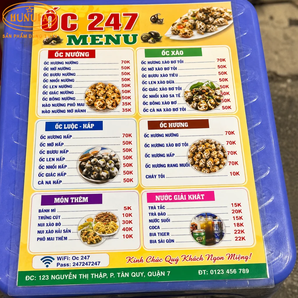 Mẫu thiết kế menu quán ốc chuyên nghiệp giúp tăng doanh thu cho quán