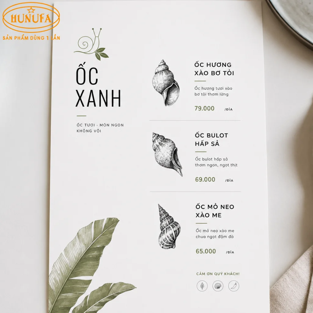 Mẫu thiết kế menu quán ốc chuyên nghiệp giúp tăng doanh thu cho quán