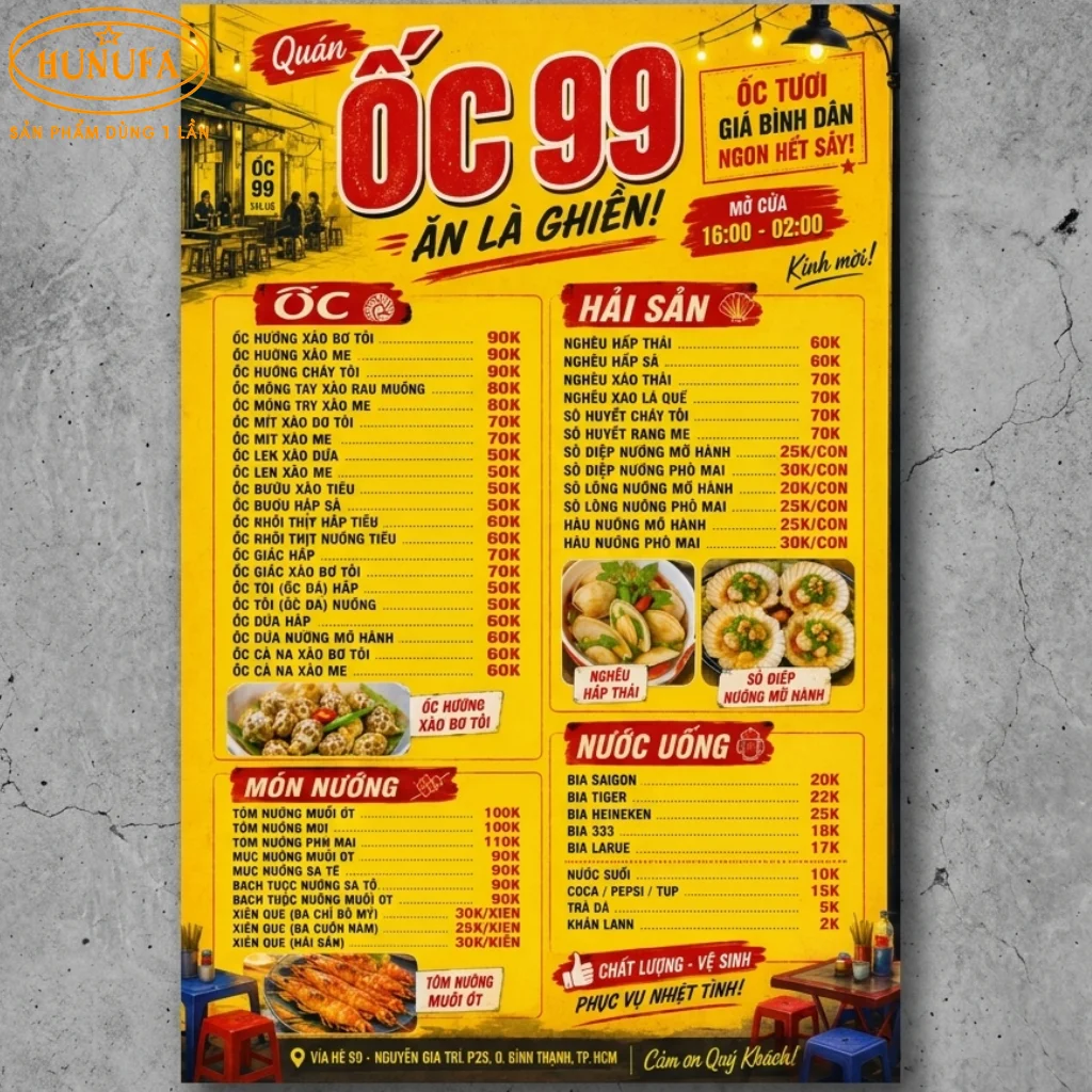 Mẫu thiết kế menu quán ốc chuyên nghiệp giúp tăng doanh thu cho quán