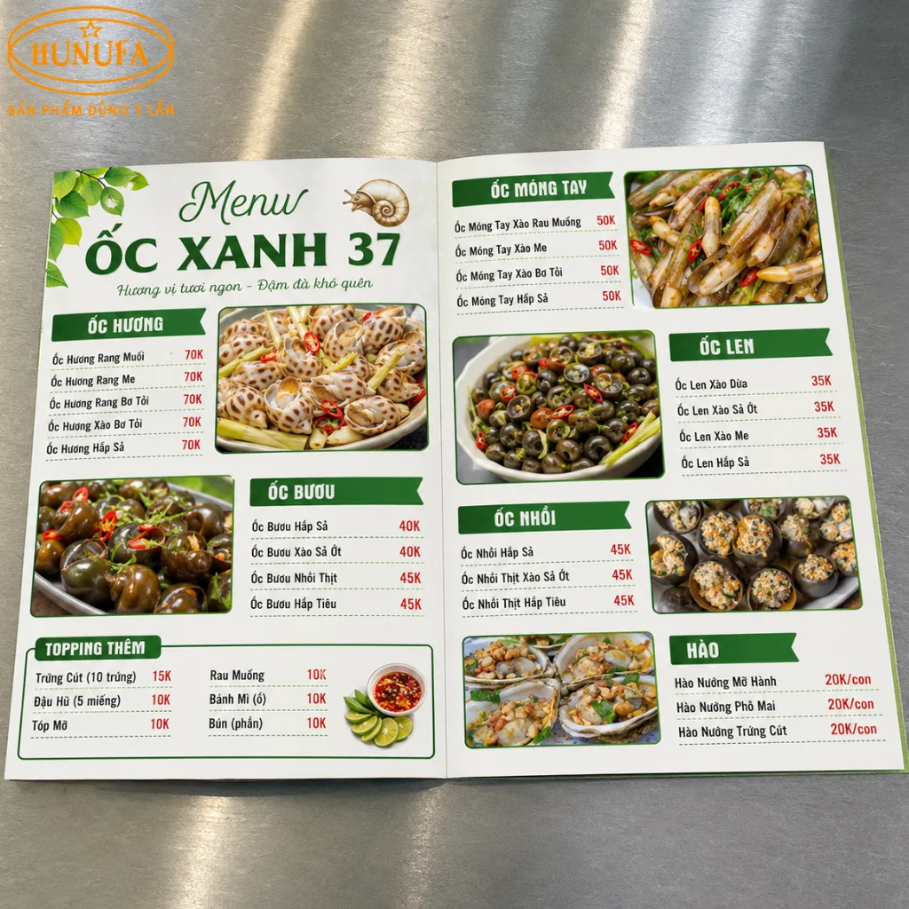 Mẫu thiết kế menu quán ốc chuyên nghiệp giúp tăng doanh thu cho quán