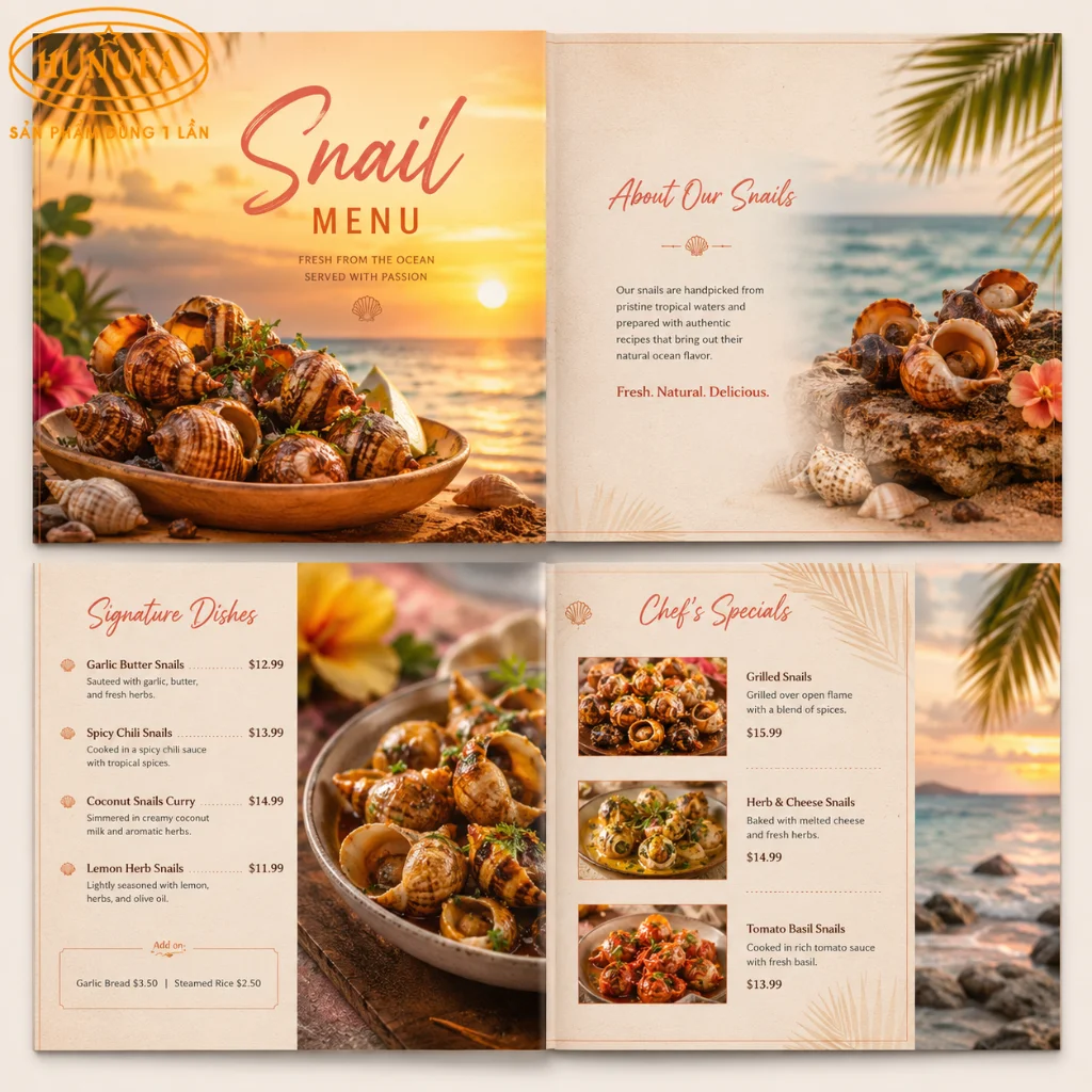 Mẫu thiết kế menu quán ốc chuyên nghiệp giúp tăng doanh thu cho quán