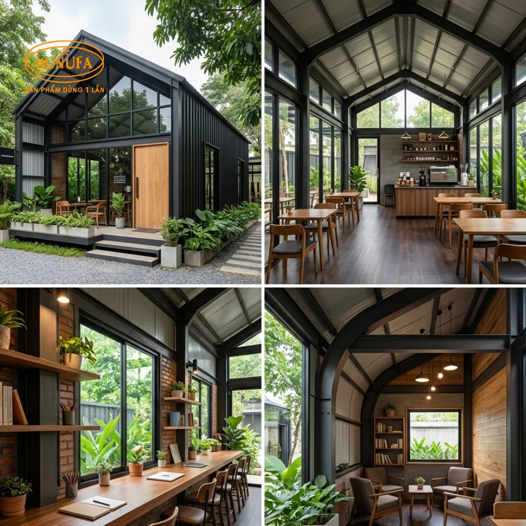 10+ Mẫu thiết kế quán cafe nhà tiền chế đẹp, hiện đại và tiết kiệm chi phí