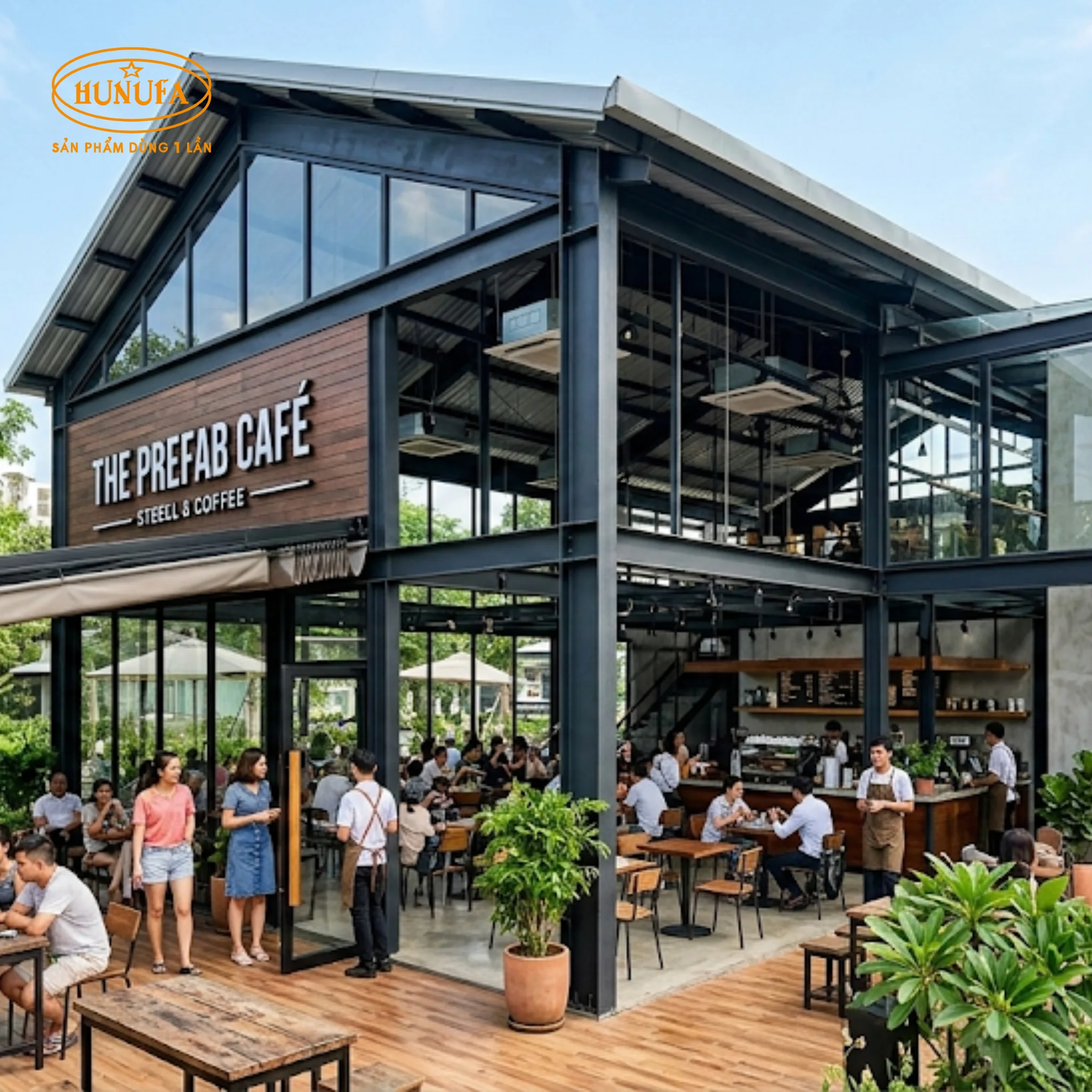 10+ Mẫu thiết kế quán cafe nhà tiền chế đẹp, hiện đại và tiết kiệm chi phí