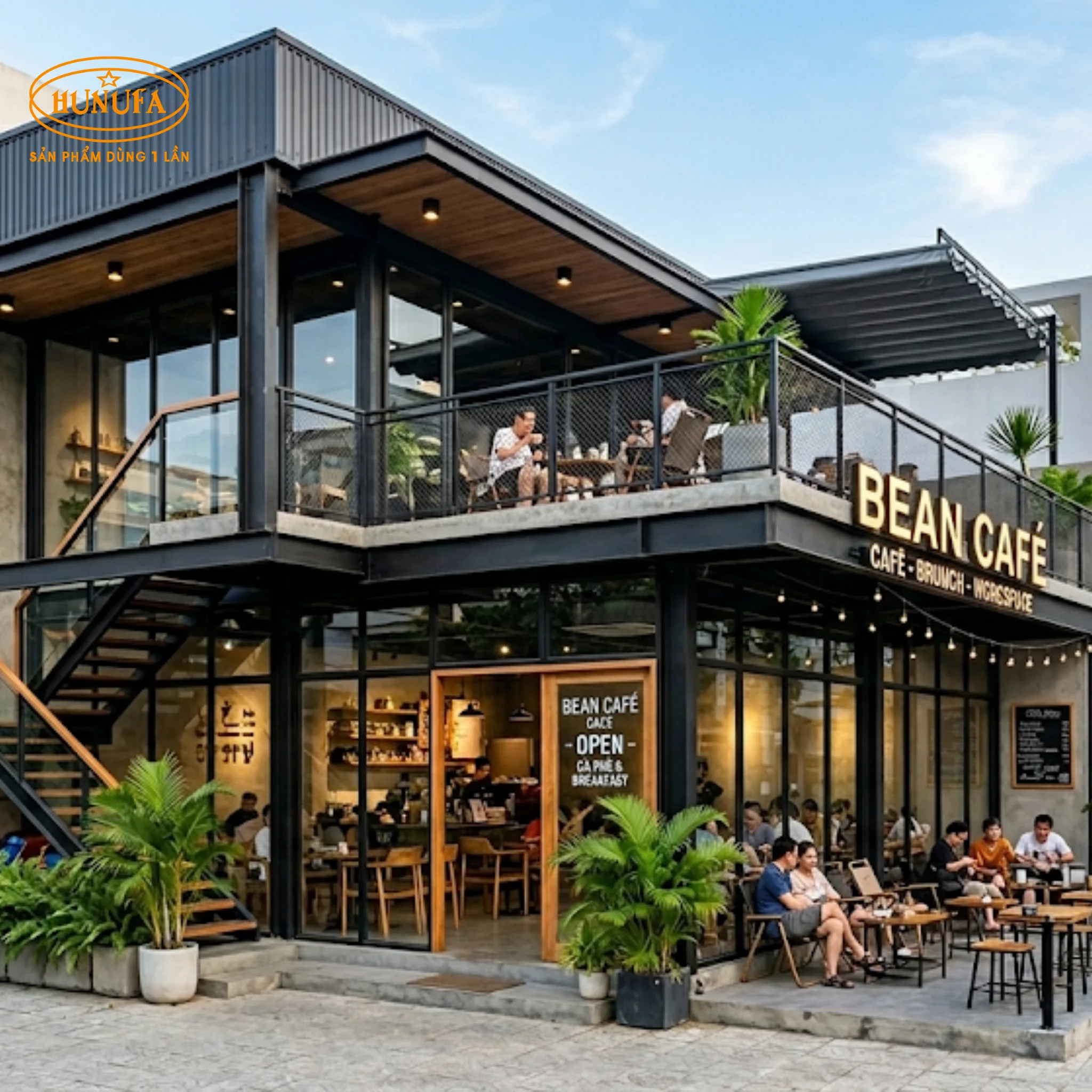 10+ Mẫu thiết kế quán cafe nhà tiền chế đẹp, hiện đại và tiết kiệm chi phí