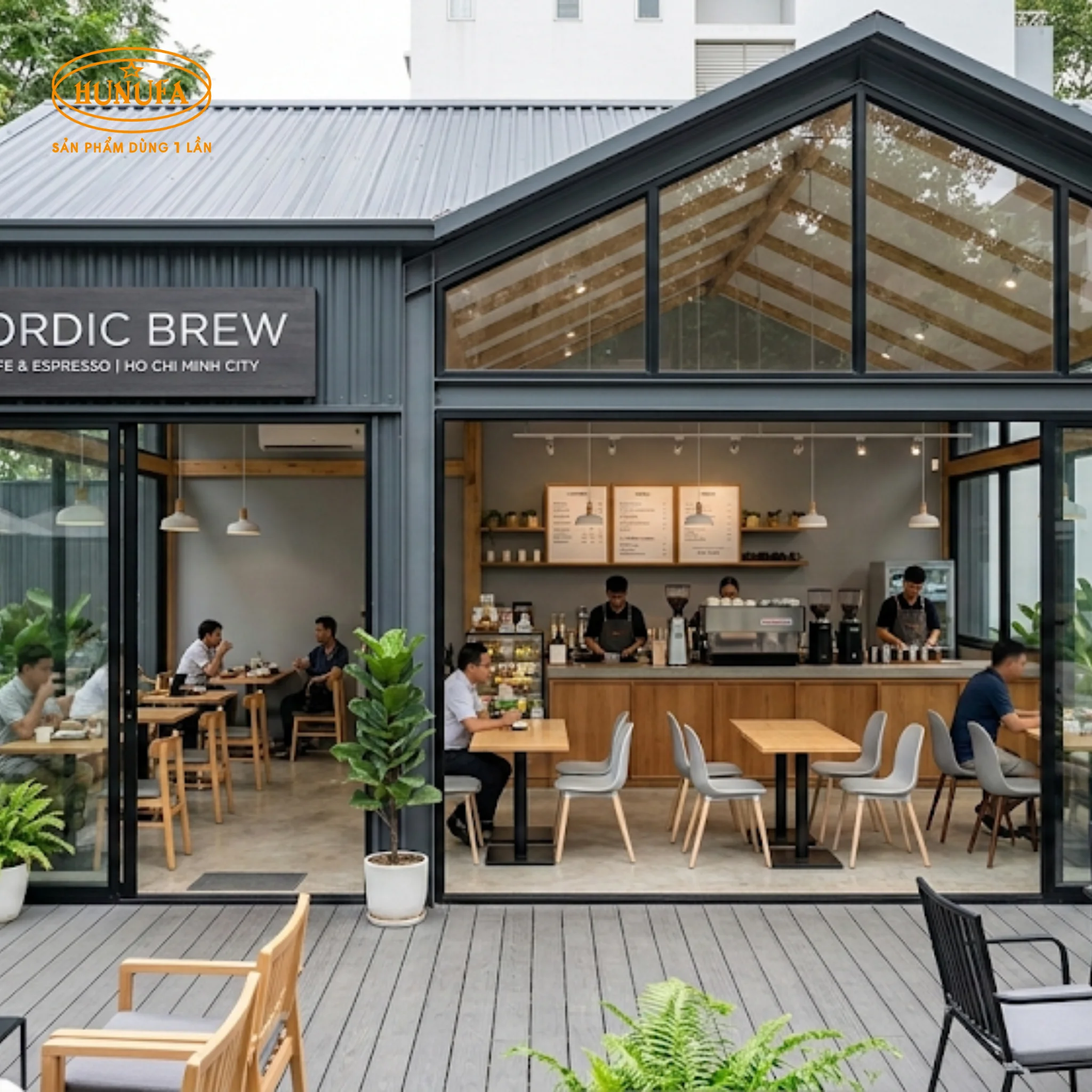 10+ Mẫu thiết kế quán cafe nhà tiền chế đẹp, hiện đại và tiết kiệm chi phí