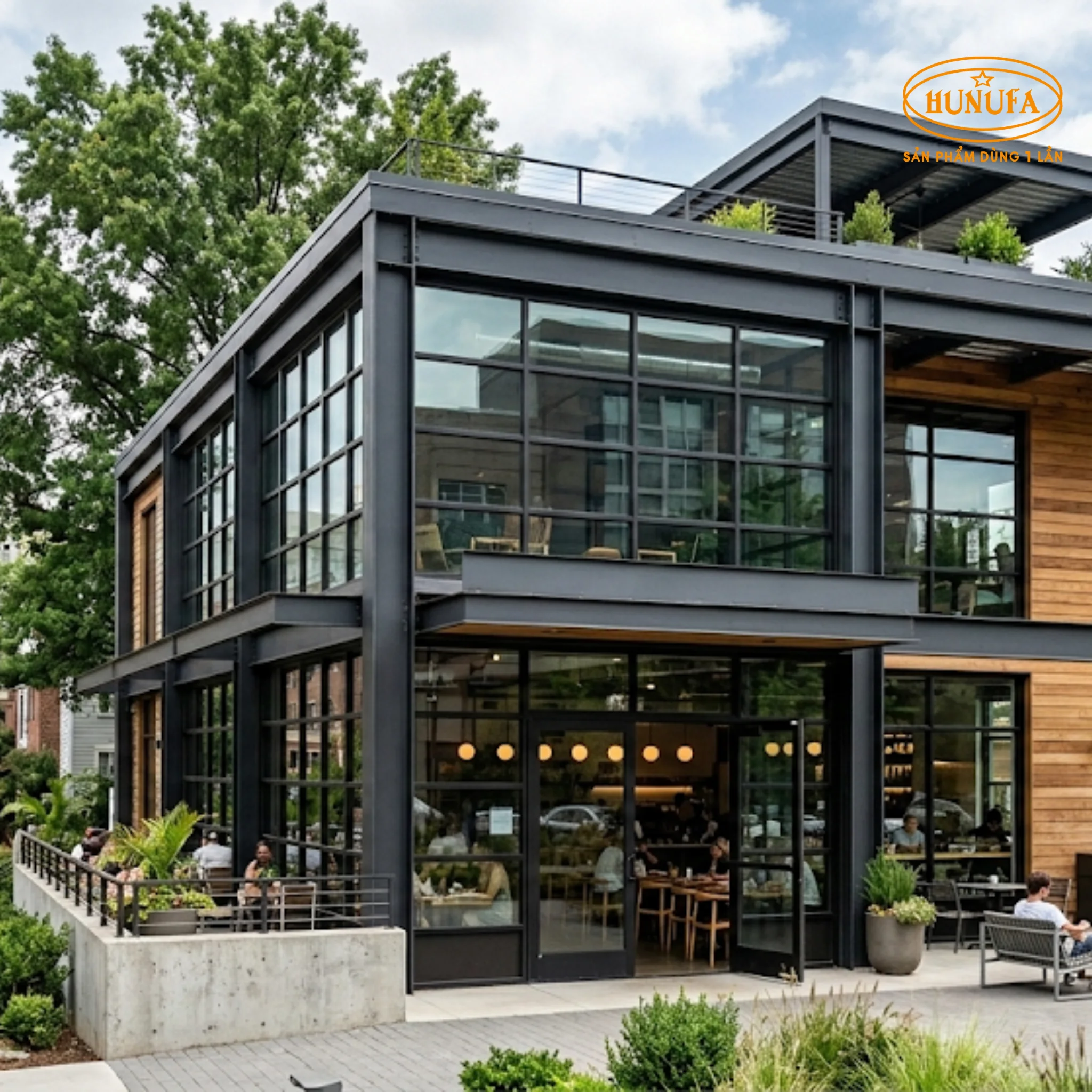 10+ Mẫu thiết kế quán cafe nhà tiền chế đẹp, hiện đại và tiết kiệm chi phí